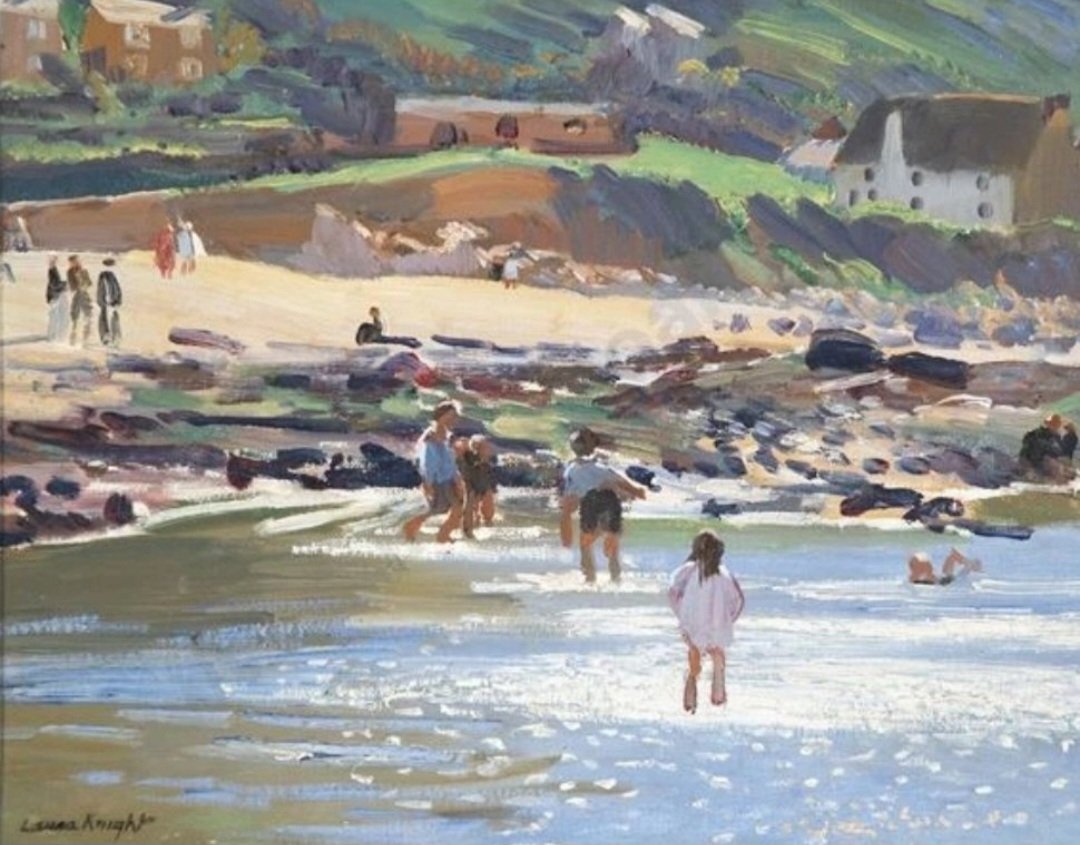 'Bathers at Low Tide, Sennen,' perfectly demonstrates the height of Laura Knight’s development in Cornwall and is part of a series of paintings she composed between 1915 and 1919.