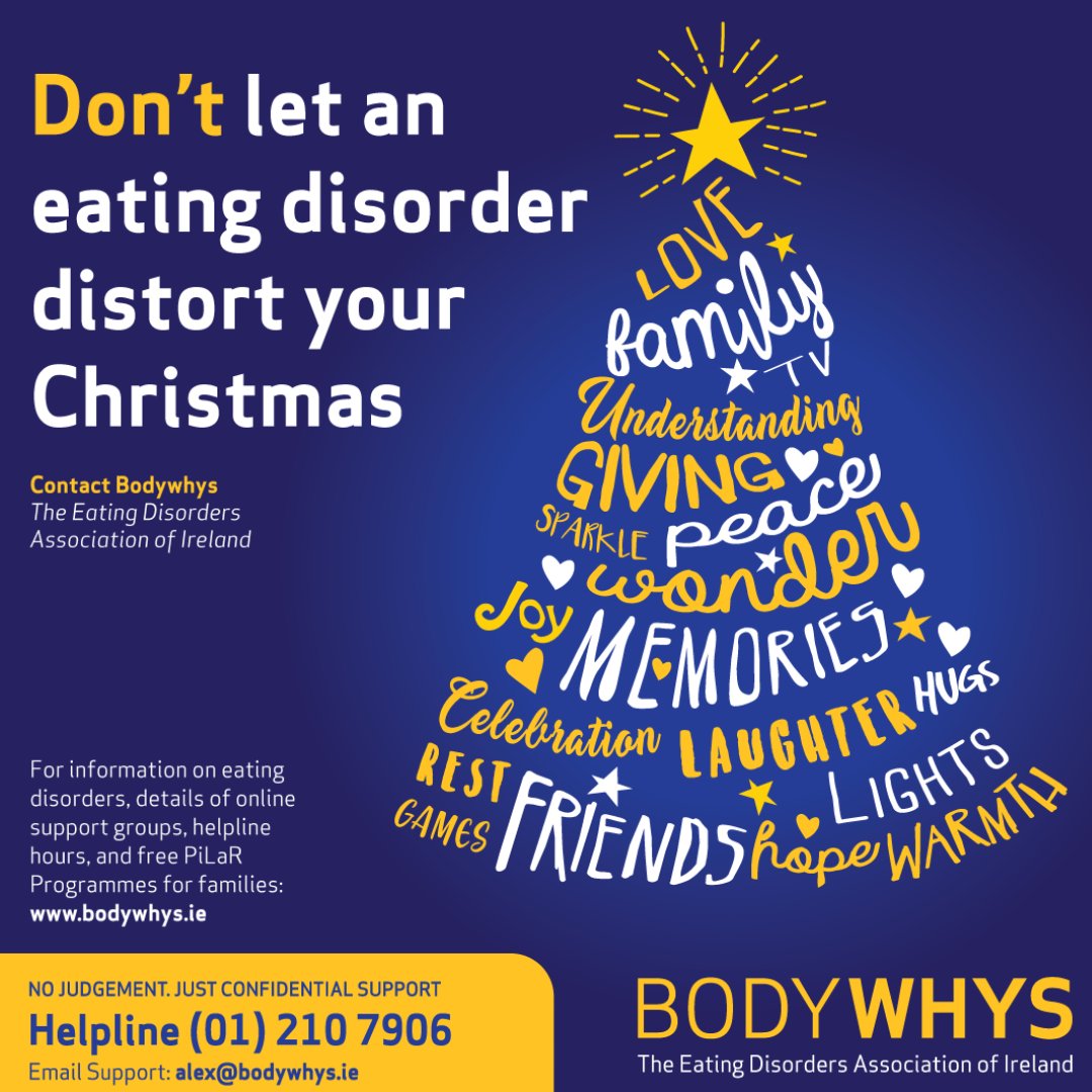 🎄 Don't let an eating disorder distort your Christmas. It helps to talk, we are here to listen. ✉alex@bodywhys.ie 📞01 2107906 @NCP_ED @TheUSI @caredireland