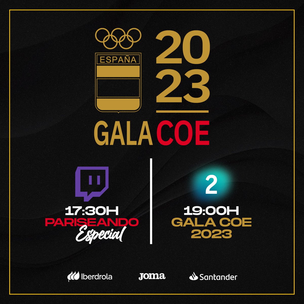 😍 ¡HA LLEGADO EL DÍA! 😍

🌟 Hoy tiene lugar la #GalaCOE2023, un momento cargado de magia en el que contamos contigo 🫵

💻 17:30 | #Pariseando en nuestro canal de Twitch
📺 19:00 | <a href="/la2_tve/">La 2</a>

😌 #ElCorazónDeEspaña❤️🇪🇸 late más fuerte que nunca ‼️