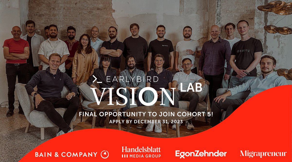 🌱Apply by Dec 31 for Vision Lab, Earlybird’s impact fund for #founders in Germany with migration backgrounds. 🇩🇪 📈What’s in it for you? Funding, Networking & Mentorship by great supporters @BainandCompany @EgonZehnder & more 📩Send your pitch deck to: visionlab@earlybird.com