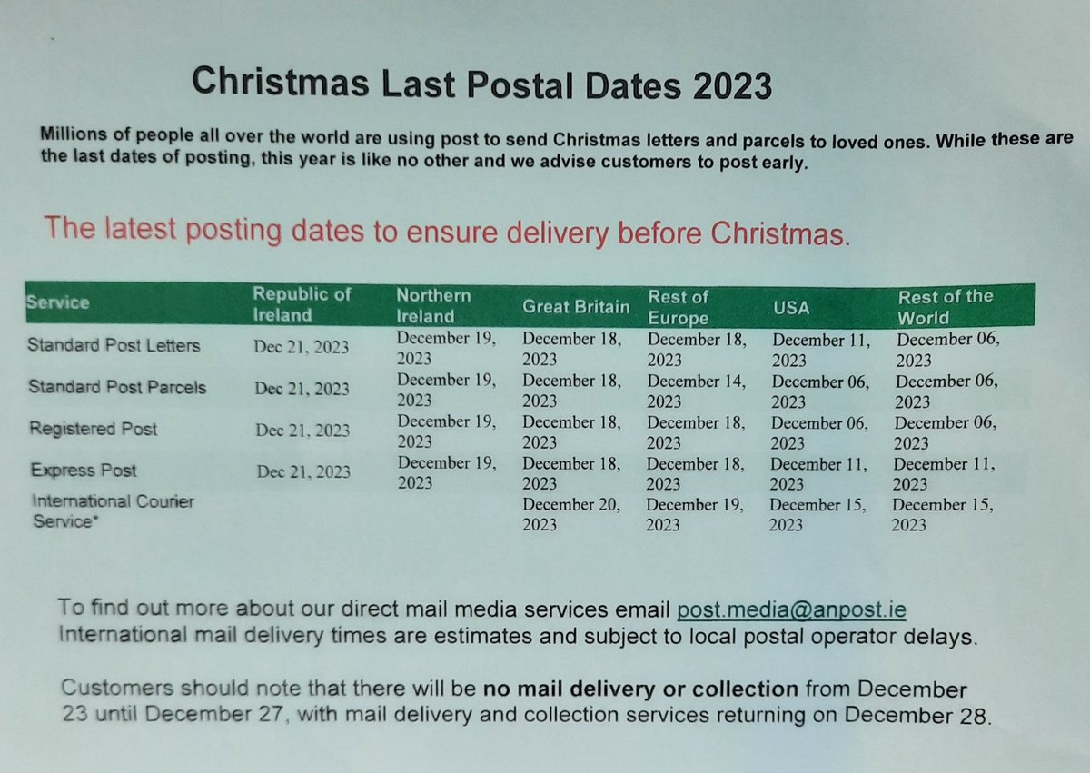 Last dates for postage 🎅