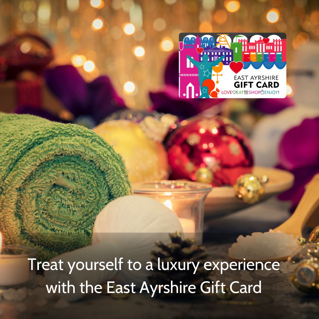 Treat yourself with the East Ayrshire Gift Card! 💆‍♀️ ✨ 
Pamper yourself with luxury spa treatments, a fabulous new haircut or a flawless new set of nails this Christmas and experience  the true meaning of self care. 💅 
Buy today at orlo.uk/t93cD