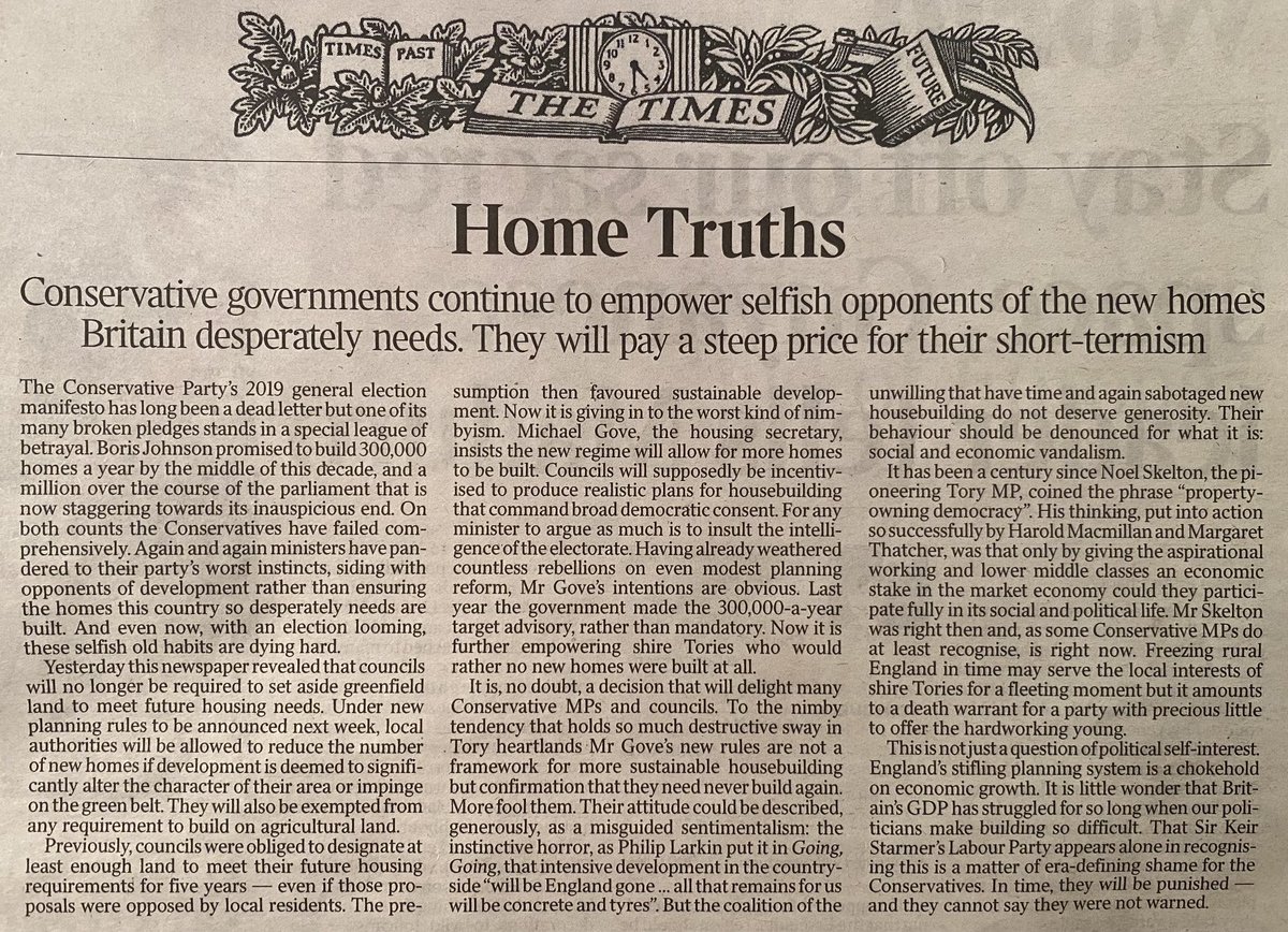 In this brutal takedown of Tory NIMBYism The Times doesn’t miss - neither on policy, nor the politics. Young people have many elections in which to punish those who abandon them.