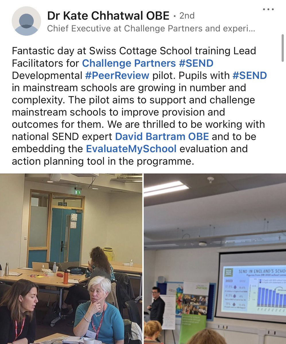 We are delighted to be working with @ChallengePartnr who are using our market-leading self-evaluation software as part of their #SEND Developmental Peer Review programme. If you would like to try a free demo of our platform just get in touch evaluatemyschool.co.uk/demo-request/