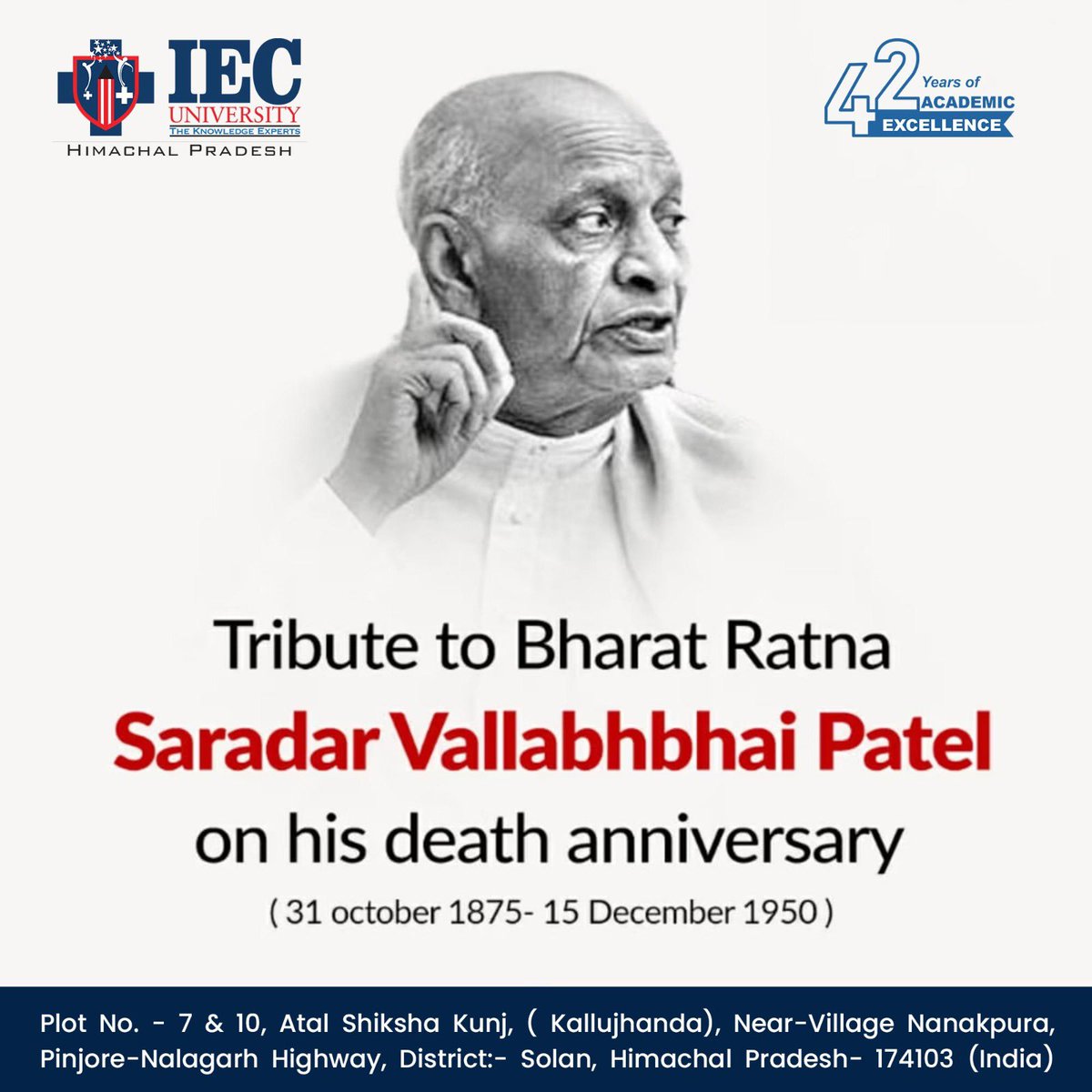 #sardarvallabhbhaipatel #deathaniversary #bharatratna #sardarvallabhbhaipatel🙏 #vallabhpatel #iec #iecuniversity #iecuniversity🏤 #iecuniversityhimachal #iecuniversitybaddi