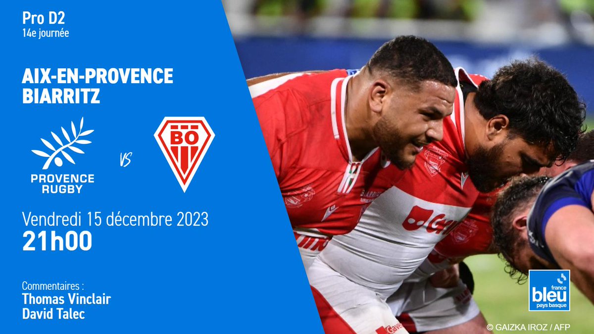 icipaysbasque's tweet image. 🏉 JOUR DE MATCH sur France Bleu Pays Basque💥

Provence Rugby 🆚 Biarritz Olympique
🏆 Pro D2
🗓️ 14e journée
📍 stade Maurice-David

🎙️ @VinclairT @MrLec 

#PRBO #ProD2 #FBSport
