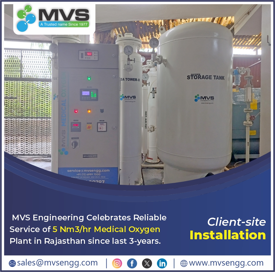 mvs_engineering's tweet image. @mvs_engineering is happy to note that we have recently serviced our Medical Oxygen plant in Rajasthan and the plant has been working satisfactorily for over 3 years now. The capacity of the plant is 5 Nm3/hr or approx. 17 cylinders per day.
.
#ClientInstallations