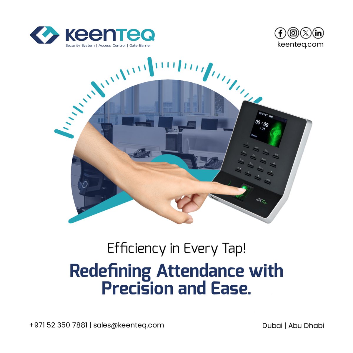 Upgrade your office experience with our time attendance machines. Say hello to precision and goodbye to manual errors!

#timeattendancesystem #timeattendancesystemsuae #attendance #biometric #security #accesscontrol #keenteq