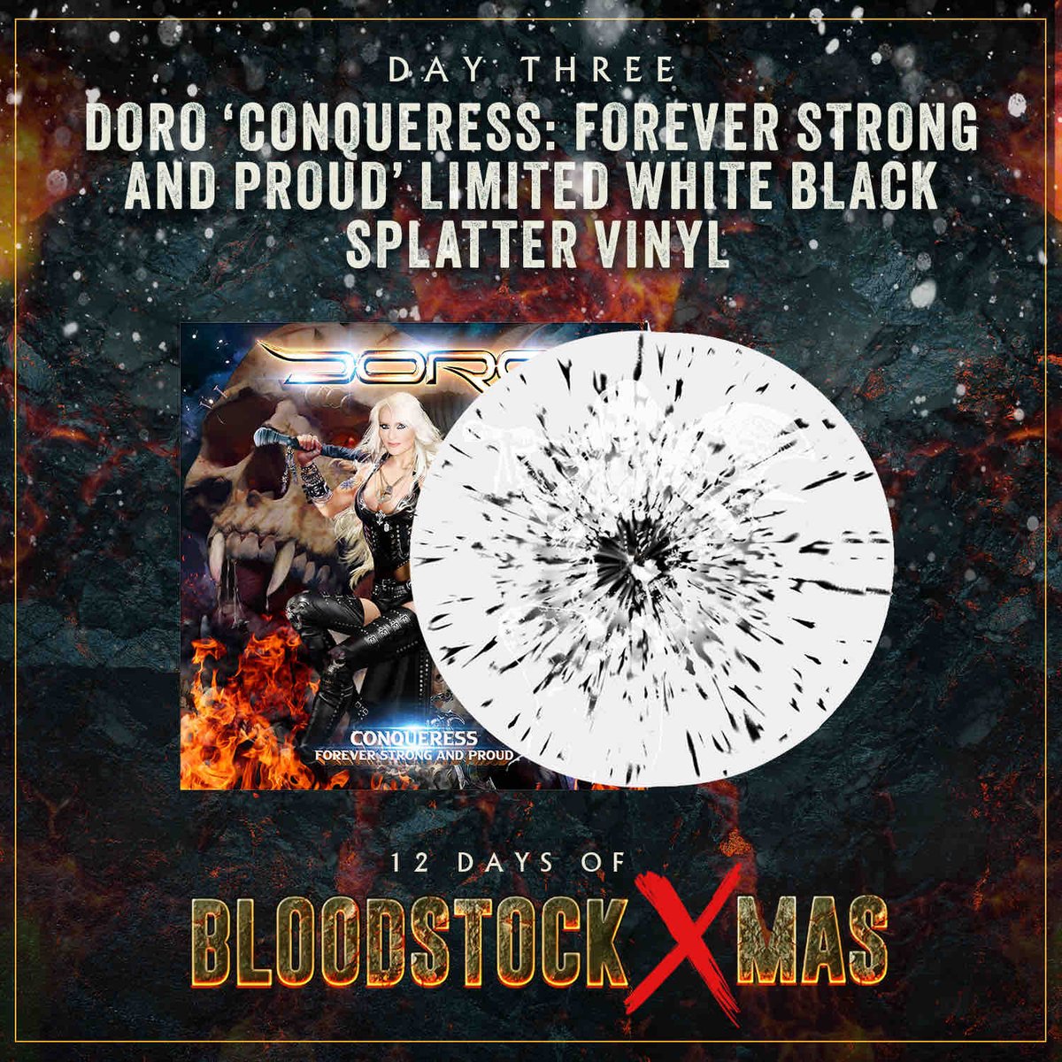 🎅ON THE THIRD DAY OF CHRISTMAS, BLOODSTOCK GAVE TO ME 🎁... A @DoroOfficial ‘Conqueress: Forever Strong And Proud’ limited edition white black splatter vinyl thanks to our friends at @nuclearblast 🔥 Head to our Facebook or Instagram to enter!