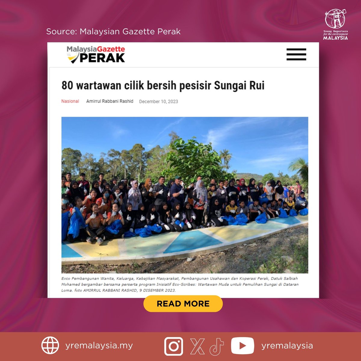 “It is crucial to educate all parties involved, including teachers and the local community in environmental conservation,” said Dato’ Salbiah Mohamed, State Women, Family, Social, Committee chairman.

#EcoScribe #LitterLessCampaign #RiverCare