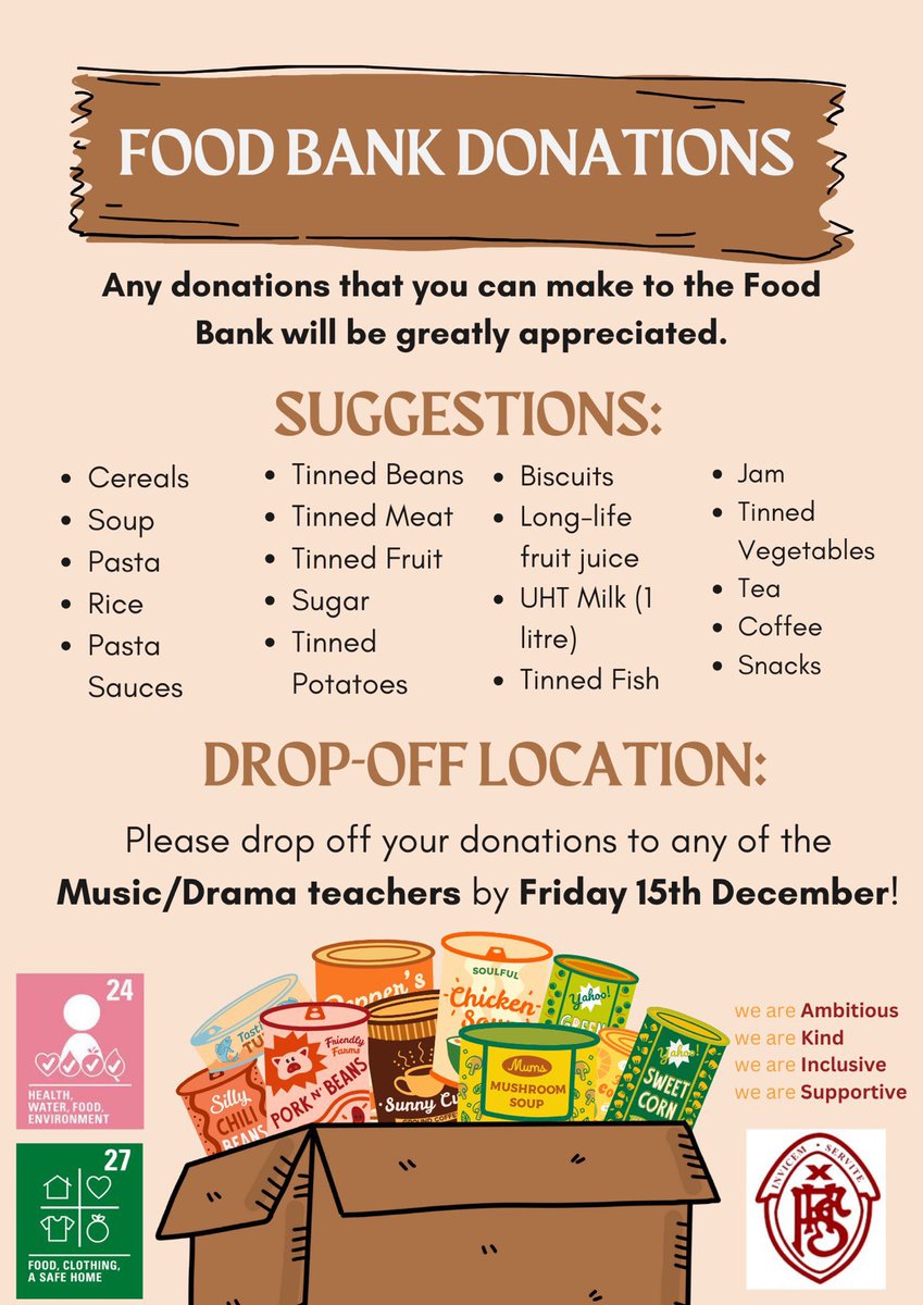 Last day to make a donation to the @FalkirkHigh Foodbank Appeal! Thank you to Simma and Katlyn for taking donations at the pupil entrance in the mornings and Emily for her tannoy announcements reminding people about it! #wearekind