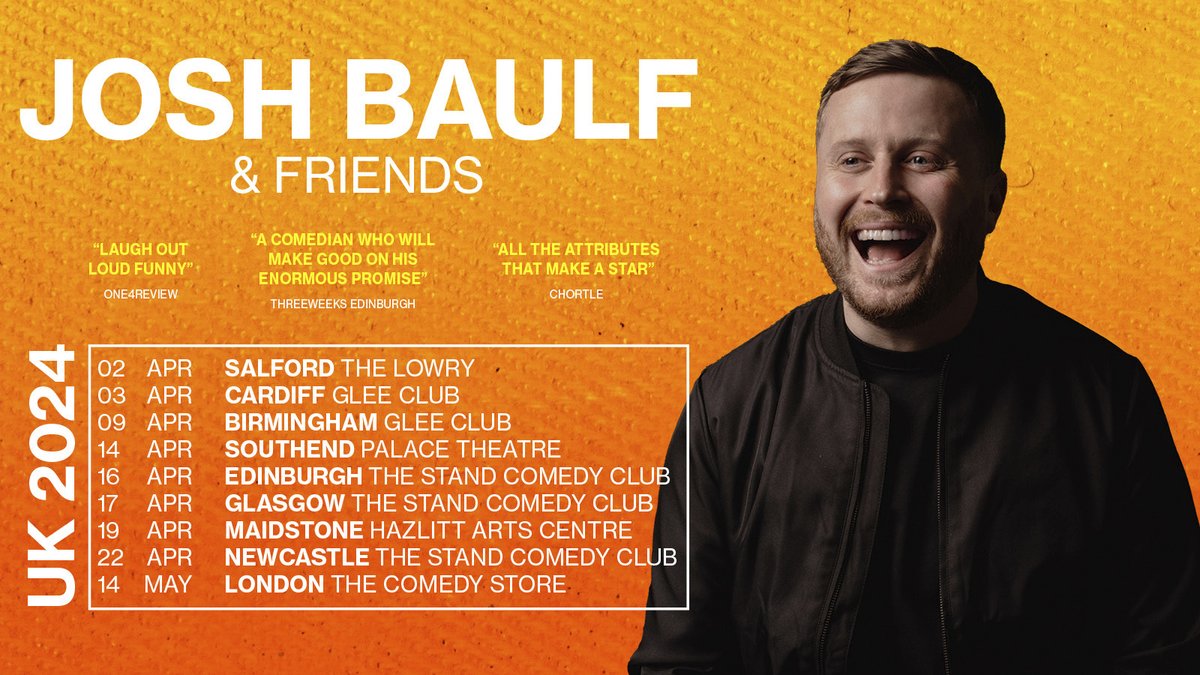 ON SALE: Josh Baulf (<a href="/joshbcomedy/">Josh Baulf</a>) &amp; Friends hit the road next year, bringing laugh out loud comedy to Cardiff, Birmingham, Edinburgh, London &amp; more 🤩
 
Secure tickets 👉 livenation.uk/WUXA50QgC7Q