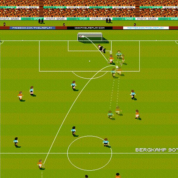 A fantastic Sensible Soccer style image of Dennis Bergkamp's legendary World Cup goal against Argentina.