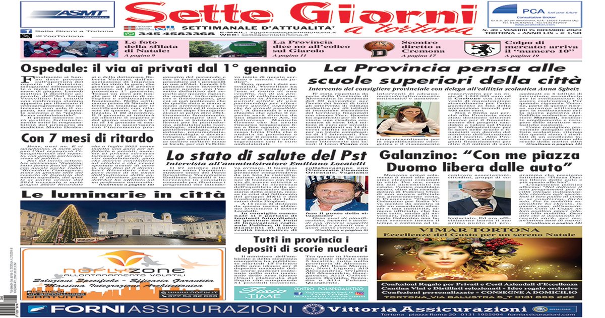 𝗟𝗔 𝗣𝗔𝗚𝗜𝗡𝗔 𝗙𝗟𝗔𝗦𝗛 𝗗𝗜 𝗦𝗘𝗧𝗧𝗘 𝗚𝗜𝗢𝗥𝗡𝗜
𝗡. 𝟰𝟵 𝗱𝗲𝗹 𝟭𝟱.𝟭𝟮.𝟮𝟬𝟮𝟯
➡ settegiorniatortona.it/2023/12/15/la-…