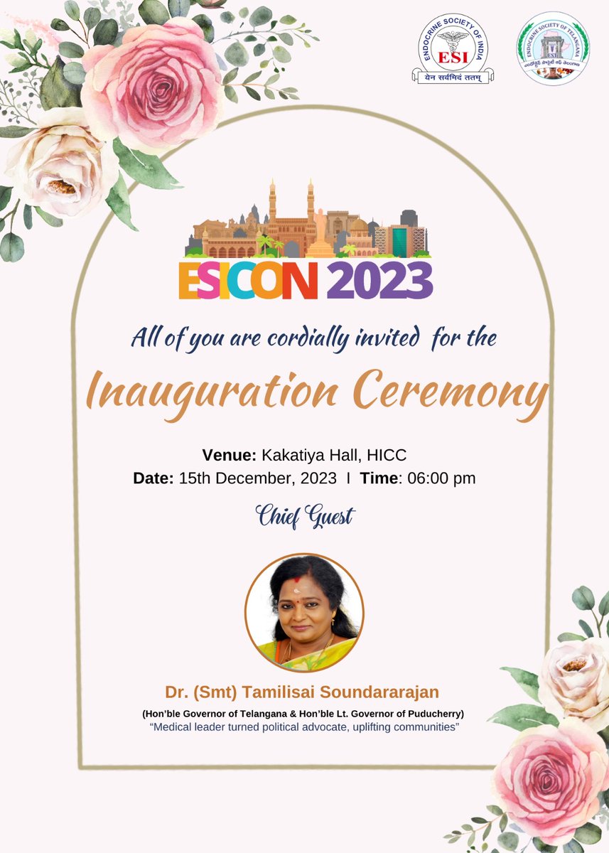 Please accept our kind invite to join inauguration #ESICON2023 #Hyderabad #doctors #endocrinology #Diabetes #Thyroid #awareness #glucocrinology #keeplearning 📢 🤝📫 esicon2023hyd.com @dr_rsantosh @prudraj @SAFES_endocrine @saptarshi5 @omlakhani @hariendo @idrlakshmi