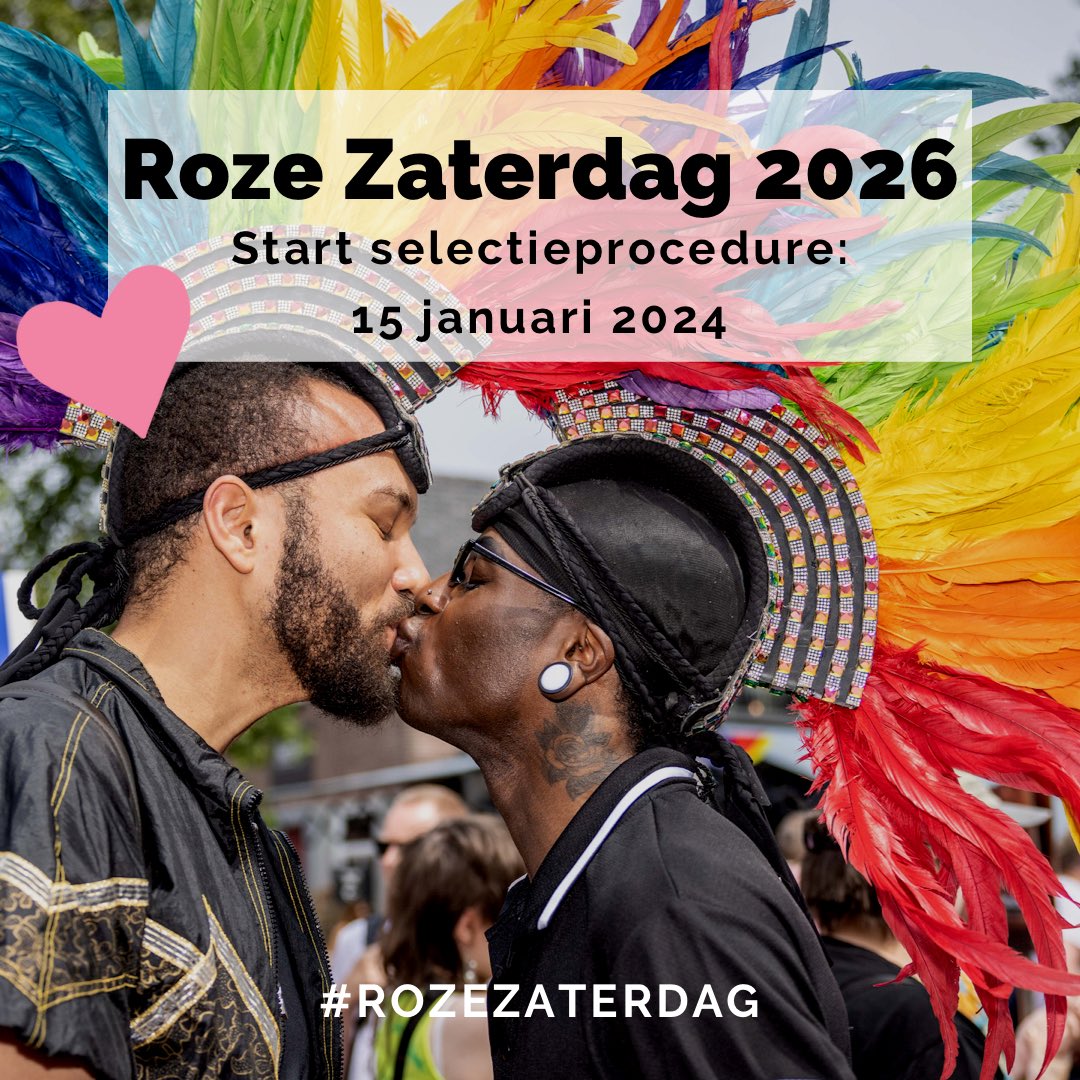 Over precies een maand, op 15 januari 2024, gaat de selectieprocedure voor Roze Zaterdag 2026 van start. Vanaf die datum kunnen kandidaten zich aanmelden om kans te maken op de organisatie van de oudste pride van Nederland. Check vanaf dan rozezaterdagen.nl 📸 @hierwier