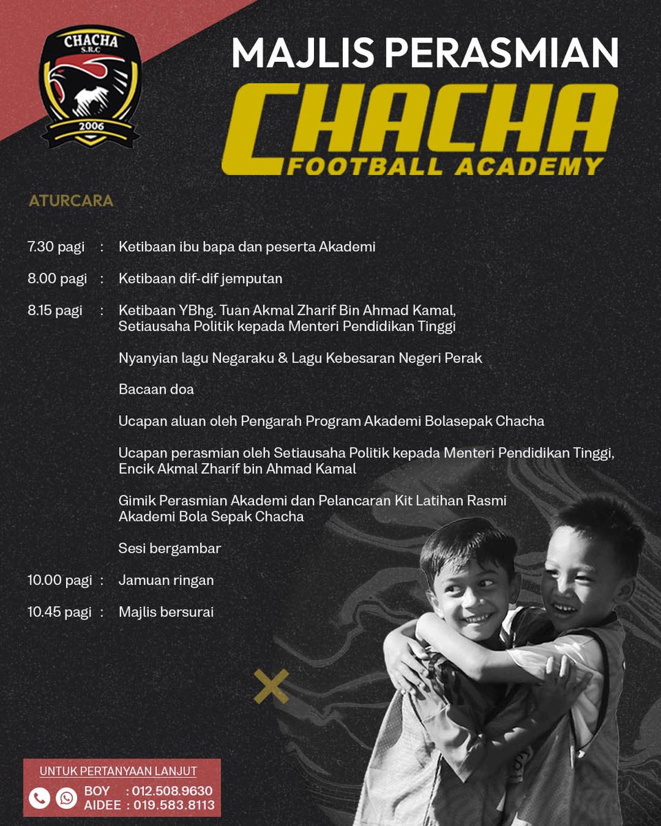chachasrc's tweet photo. Lebih kurang 12 Jam lagi menuju ke Majlis Perasmian Akademi Bola Sepak @chachasrc
Kepada para peserta yang TELAH BERDAFTAR sebagai pelatih akademi, kami menanti kehadiran anda
.
.
#AkademiBolaSepakChachaSRC
#ChachaSRCFootballAcademy
#ChachaSRC
#LubukTimahHotSpring #EHEYNS https://t.co/9vwR0IE7pV