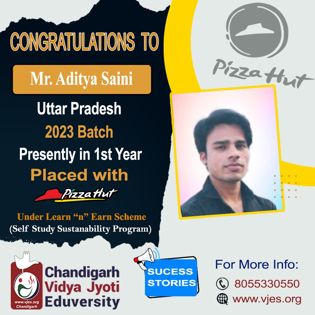 Congratulations to Mr. Aditya Saini from Uttar Pradesh 2023 Batch. Presently in 1st Year Placed with Pizza Hut under the Learn and Earn Scheme. (Self Study Sustanability Program)
#pizza #pizzahut #pizzalover #pizzatime #pizzamania #pizzaparty #pizzadelivery #cheese #cornpizza