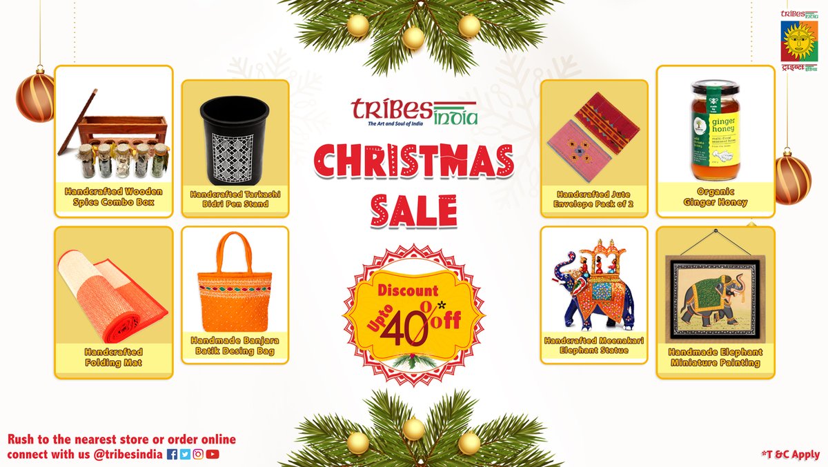 @tribesindia! Delight in savings of up to 40% as you unearth the handmade wonders by tribal artisans, elegantly packaged in sustainable wraps. Support tribal communities economically by shopping either at the nearest Tribes India store or through tribesindia.com.