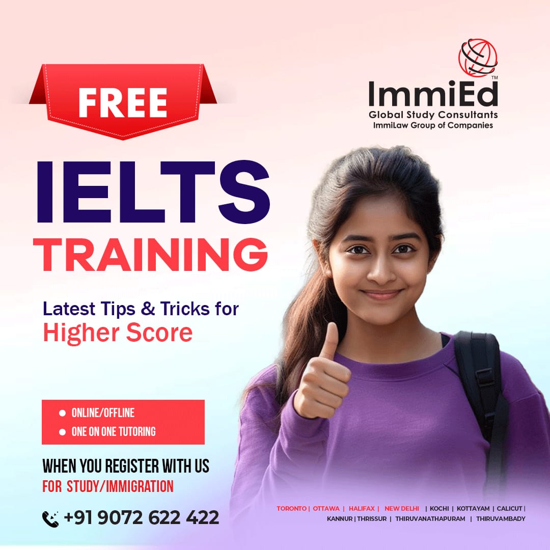 ImmiEd Global Study Consultants will help you to improve your IELTS score for free.

#FREE #IELTS #ieltsexam #ieltstest #StudyAbroadCanad #StudyAbroadCanad #CanadaEducation #InternationalStudents #StudyInCanada #CanadianUniversities  #StudyAbroadLife  #EducationConsultancy