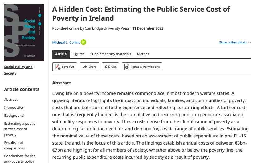 New on #FirstView by Micheál Collins: A Hidden Cost: Estimating the Public Service Cost of Poverty in Ireland cambridge.org/core/journals/…