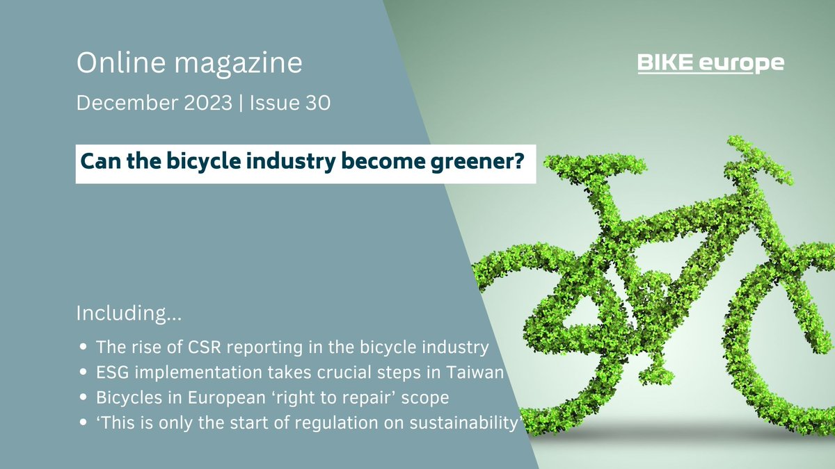 The bicycle industry can no long rest on its laurels of having a 'green' product to sell to the public, but it will take time to catch up with other industries. #sustainability #GreenDeal
Read this Bike Europe online magazine: ap.lc/mUhWq