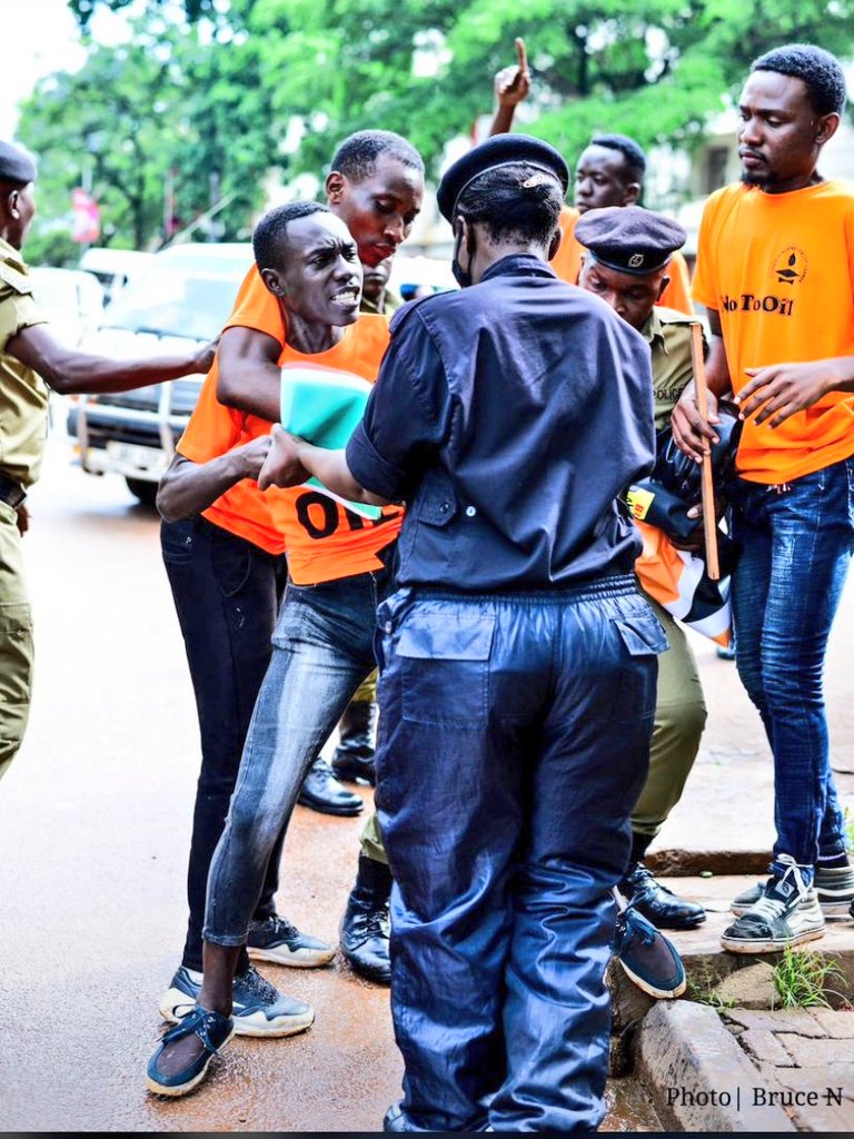 It is a great shame to @TotalEnergies & @GovUganda. After arresting 7 students almost a month ago, they resorted to beating badly 2 students a week ago, they have again this morning arrested 4 students who were peacefully demanding for the 7. Terrible & horrible!! #STOPEACOP