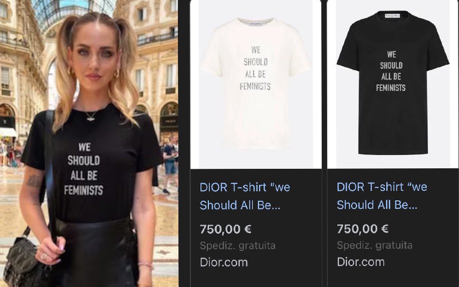 Ma nessuno si è accorto che #ChiaraFerragni il #25novembre alla manifestazione #nonunadimeno  aveva il cartello con la stessa scritta delle tshirt che sponsorizzava per #Dior ? Fatto strano che nessuno se ne sia accorto