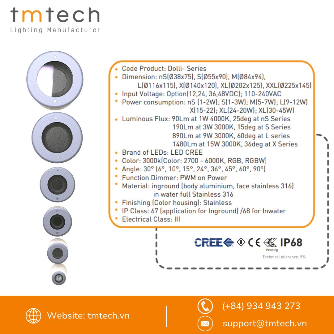 LinhTMtech's tweet image. The DOLLI-SERIES has consistently been the best-selling range of Inground and InWater luminaires for several years. Various sizes suitable for a wide range of lighting projects has made it a top priority for every customer.
👉Discover more: tmtech.vn/products/ingro…