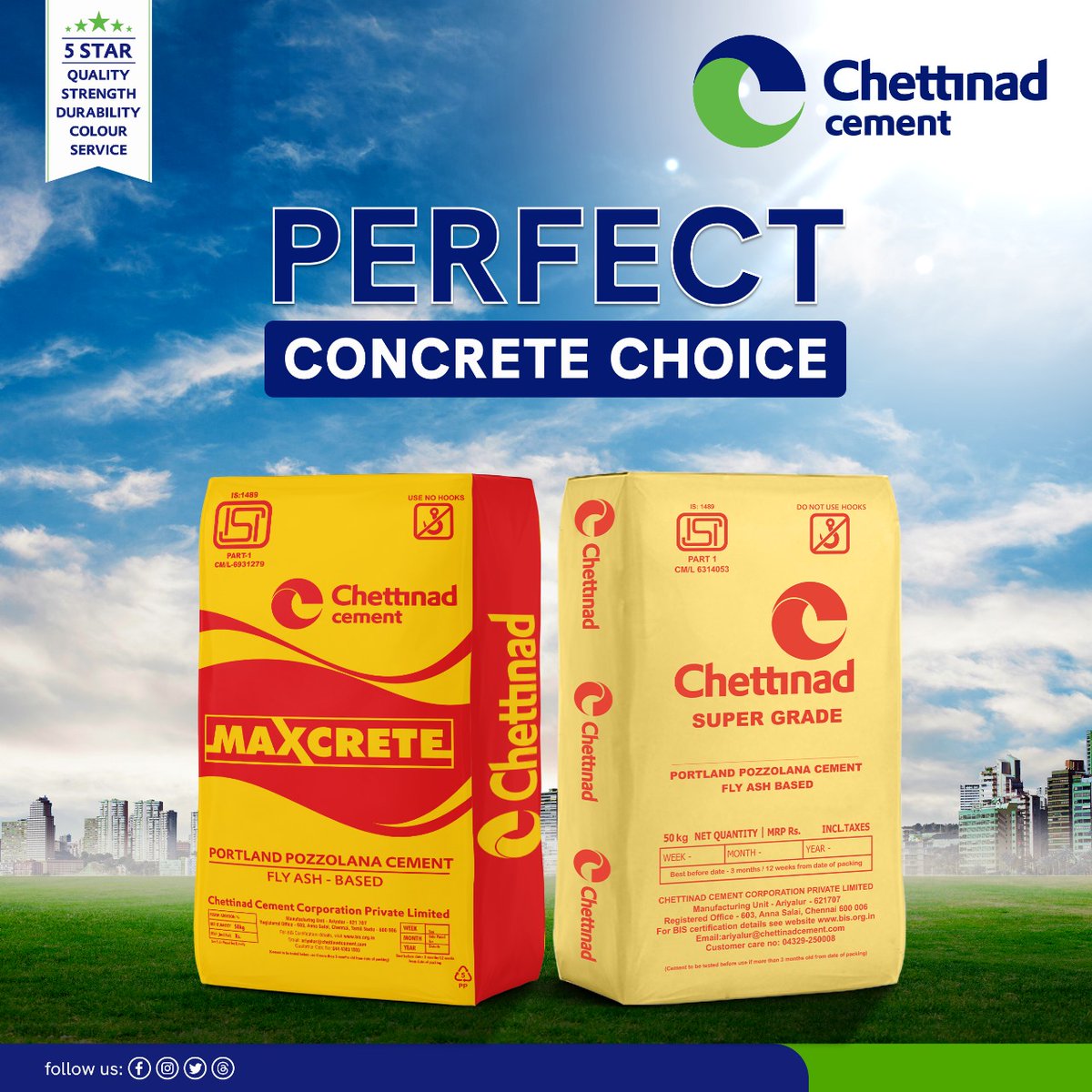 Chettinad Cement Maxcrete is a strong and durable concrete mix, ideal for robust construction projects. Super Grade Cement by Chettinad Cement ensures top-notch quality for reliable and sturdy building applications.
#chettinadcements #maxcretecement #perfectchoice #concretechoice