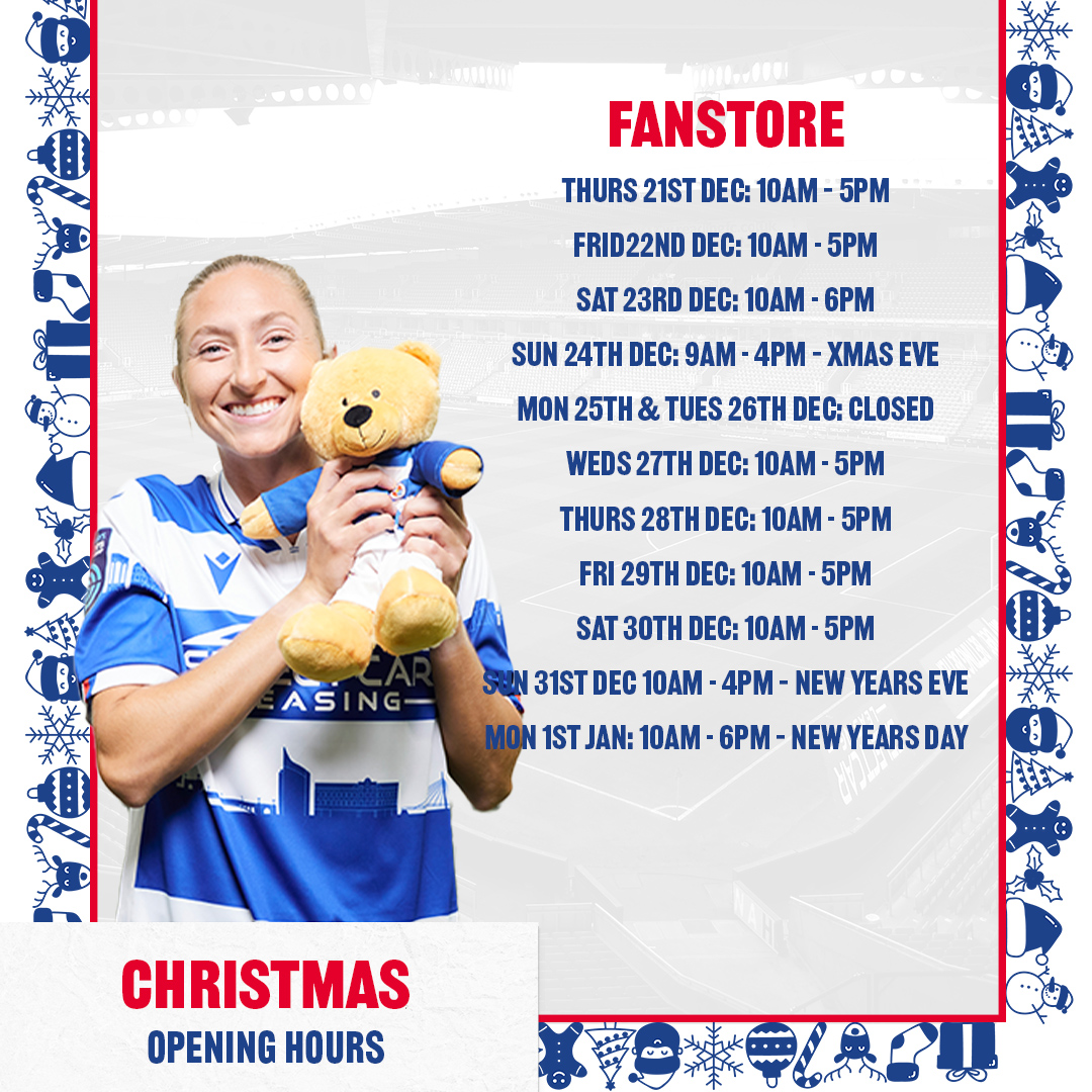 🛍️ Fanstore Christmas Opening Hours... 🧑‍🎄 Make sure you visit our store this Sunday, to get your Royals Christmas jumper and get one of three selected Christmas gifts for free 🎁