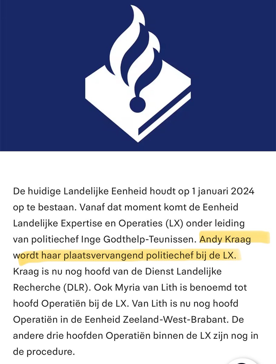 Lilian Helder (@lilian_helder) on Twitter photo Niemand is onvindbaar, aldus <a href="/AndyKraag/">Andy Kraag</a> politiechef van de Landelijke Recherche. Helaas komt zijn functie te vervallen door splitsing @POL_Lnd_Eenheid
Erg jammer dat deze “jager” niet door kan met zijn jagers die hem zeker gaan missen
En ik ook 💙
Veel dank en veel succes in Niemand is onvindbaar, aldus <a href="/AndyKraag/">Andy Kraag</a> politiechef van de Landelijke Recherche. Helaas komt zijn functie te vervallen door splitsing @POL_Lnd_Eenheid
Erg jammer dat deze “jager” niet door kan met zijn jagers die hem zeker gaan missen
En ik ook 💙
Veel dank en veel succes in