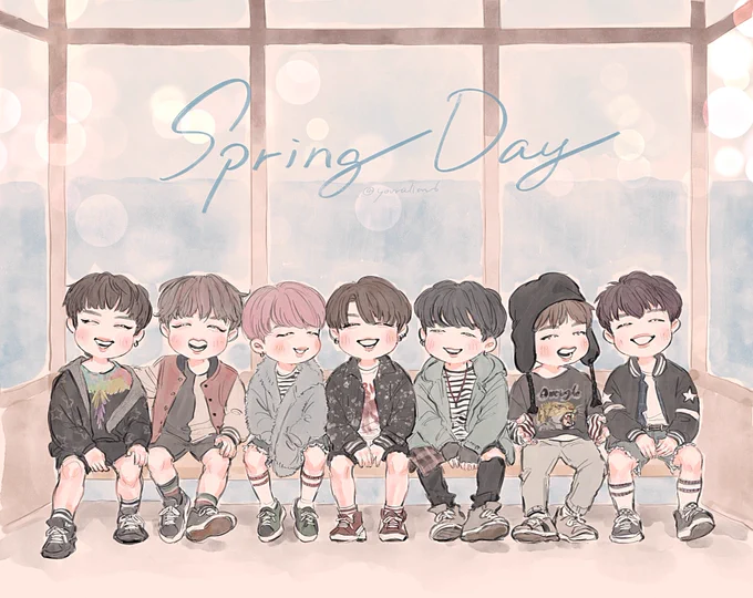 遅ればせながら、Spring Day数十カ国でチャート1位おめでとうございました  彼ら全員がまた揃うのは、春を過ぎてもう夏だけれども、また次会う日まで皆健康でいましょうね  #영원할방탄과_아미의화양연화 #WeLoveYouBTS