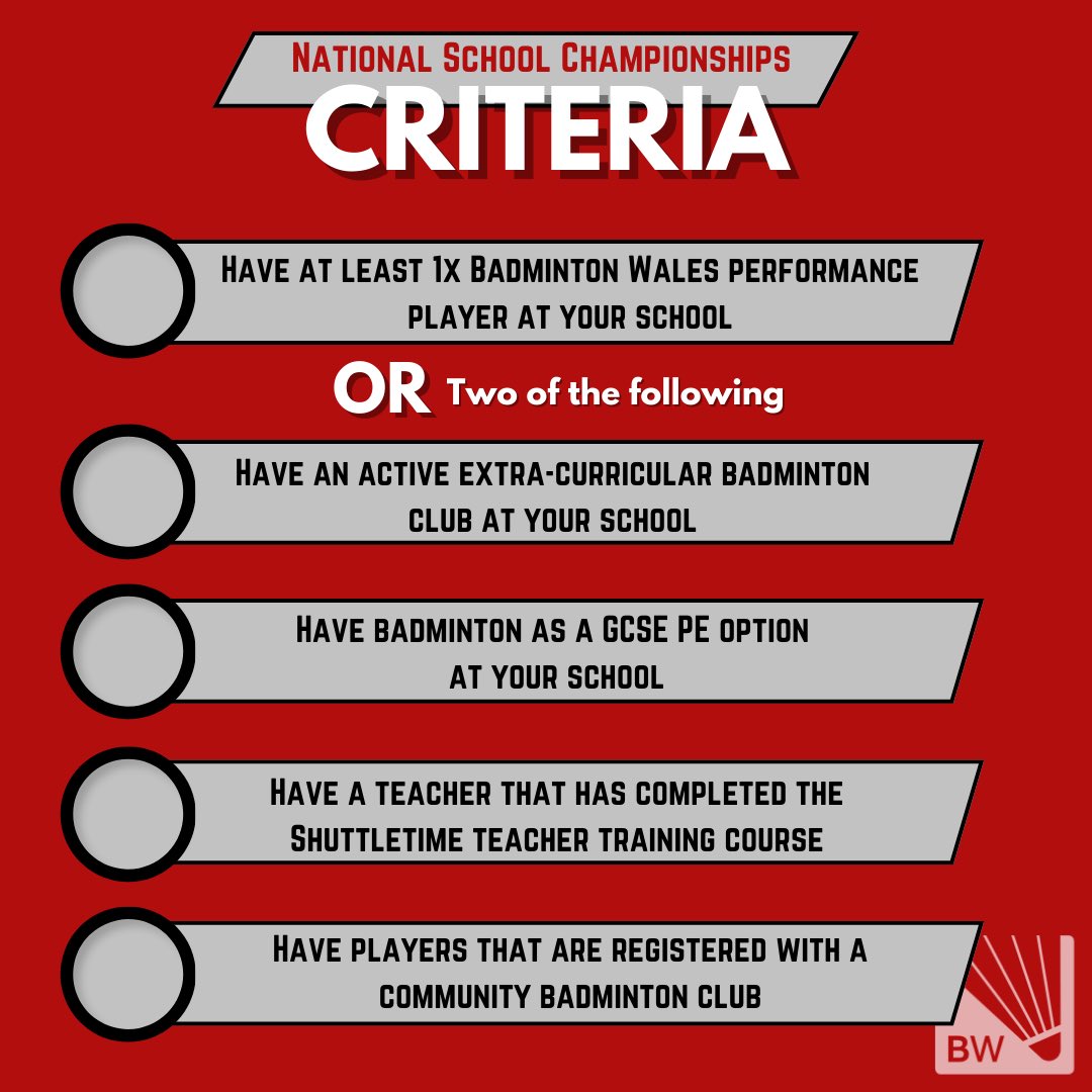 S𝗰𝗵𝗼𝗼𝗹 𝗰𝗼𝗺𝗽𝗲𝘁𝗶𝘁𝗶𝗼𝗻 𝘀𝗰𝗵𝗲𝗱𝘂𝗹𝗲 🏴󠁧󠁢󠁷󠁬󠁳󠁿🏸 𝗦𝗵𝘂𝘁𝘁𝗹𝗲 𝗧𝗶𝗺𝗲: will run in its annual format. 𝗡𝗮𝘁𝗶𝗼𝗻𝗮𝗹 𝘀𝗰𝗵𝗼𝗼𝗹 𝗰𝗵𝗮𝗺𝗽𝗶𝗼𝗻𝘀𝗵𝗶𝗽𝘀: Replaces what was previously called Top Schools. Contact curtis.grant@badminton.wales to register 📩