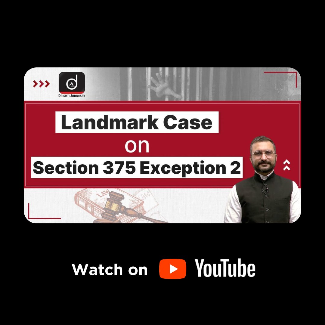 In todays, video of “Case Laws” series the faculty Mr. Abhilash Bhutani is discussing a #LandmarkJudgement by Hon’ble #SupremeCourt of #India in which it has read down Exception 2 of Section 375

drishti.link/DrishtiJudicia…

#YouTube #LLB #UPSC #IAS #DrishtiJudiciary #TeamDrishti