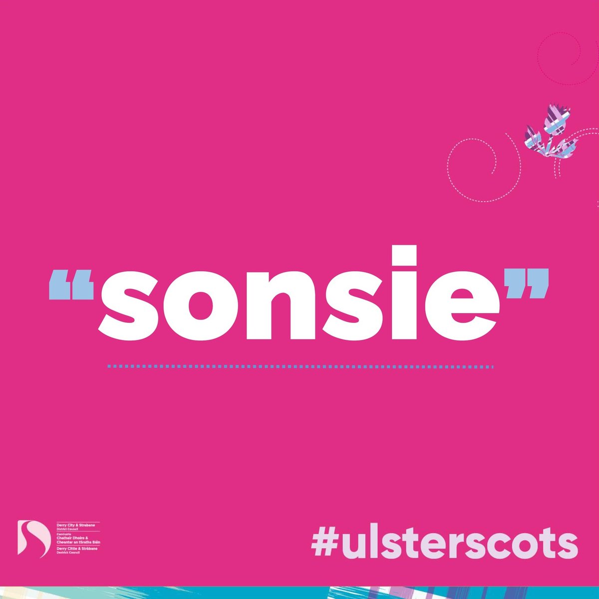 Sonsie (adj): used to describe a person who is pleasant, jolly, or pretty. From Old Scots ‘sonsy’ meaning lucky, possibly derived from the Irish Gaelic ‘sonas’ meaning happiness and good-luck #UlsterScots #Scots #Gaelic