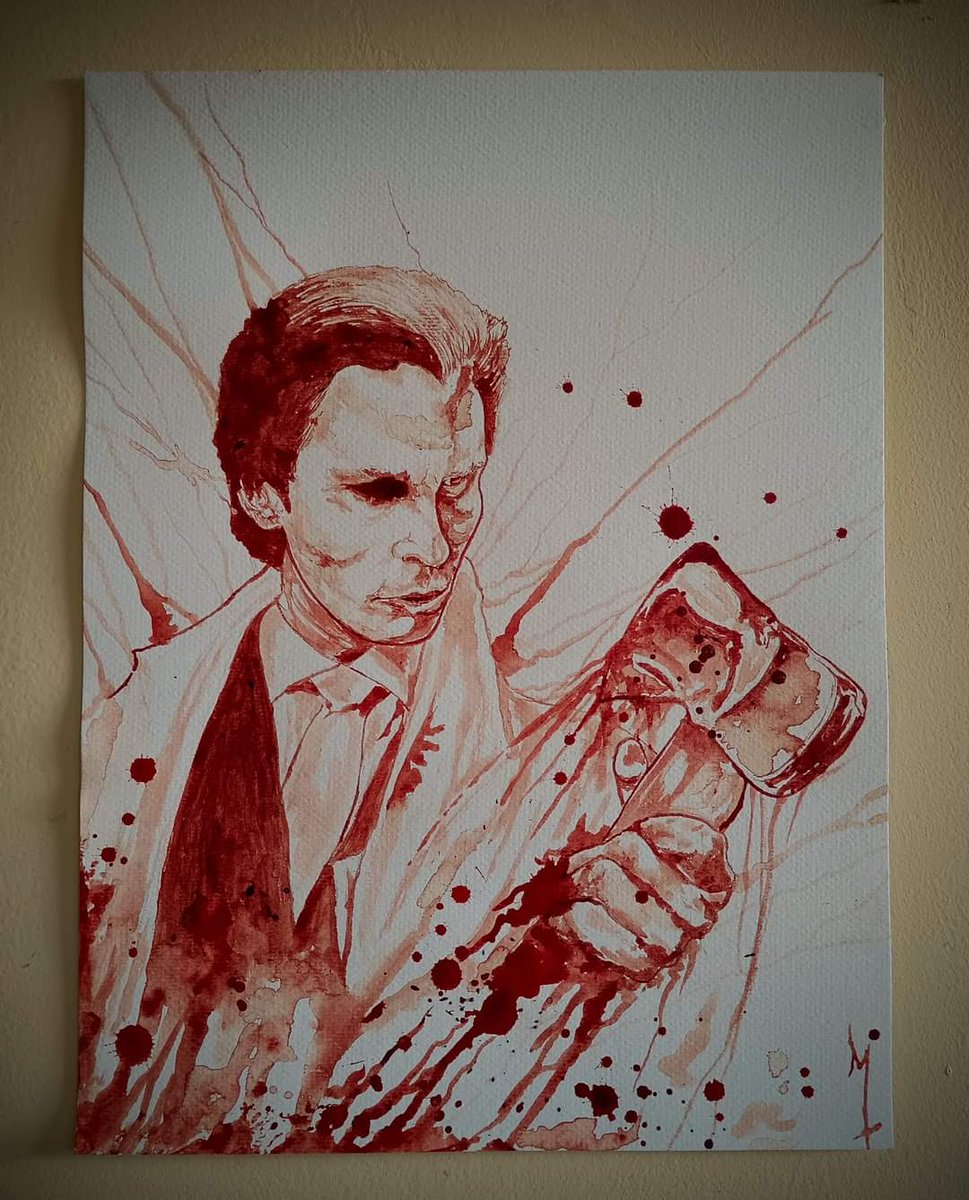 'American Psycho' painted with the artist's own blood by Maxime Taccardi. 🩸🪓
#BloodArt
#Horror
#PatrickBateman