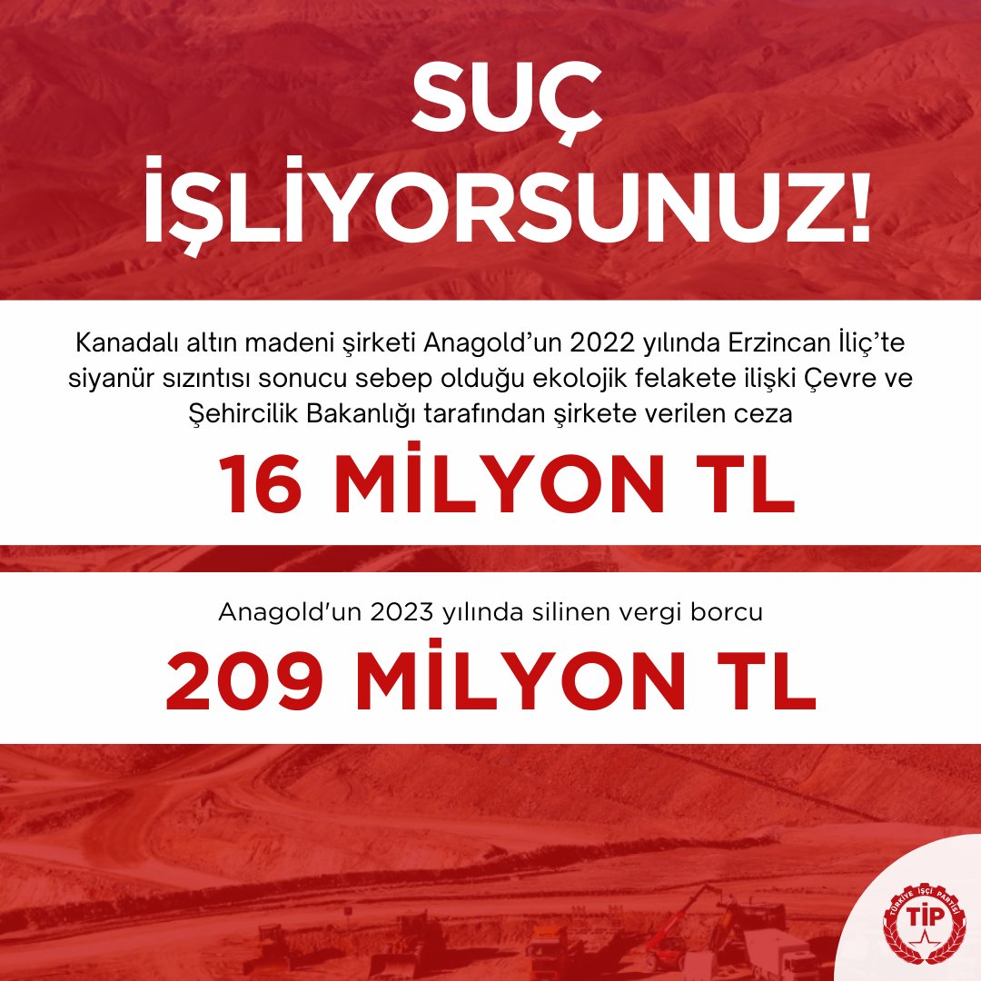 Partimizin TBMM gündemine taşıdığı ve hakkında suç duyurusunda bulunduğu Kanadalı Anagold Madencilik AŞ'nin 209 milyon TL (7.2 milyon $) vergi borcu silindi. 

#Suçİşliyorsunuz!