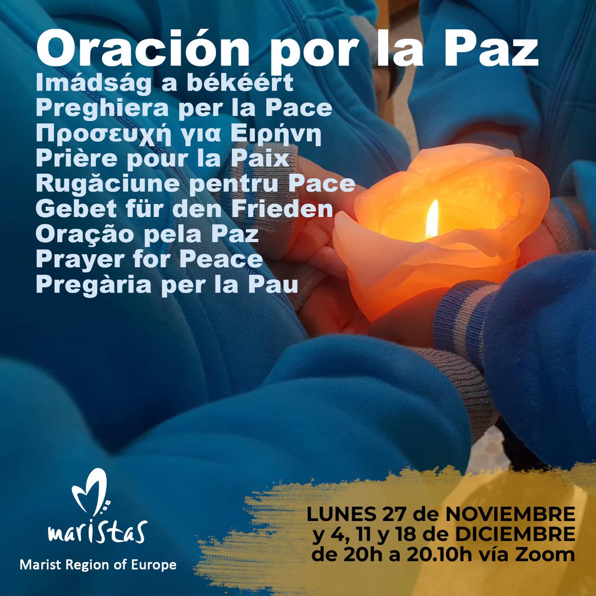 Súmate a la #ORACIÓN por la #PAZ, emitida en 9 idiomas a la vez. El próximo lunes, a las 20h, volveremos a rezar, en comunidad, apoyando la declaración de nuestro H. Superior General de <a href="/fms_champagnat/">FMS Champagnat</a> 

Conéctate vía zoom: zoom.us/j/97481880437?… 

#SomosDesdeDentro 
#SomosRed