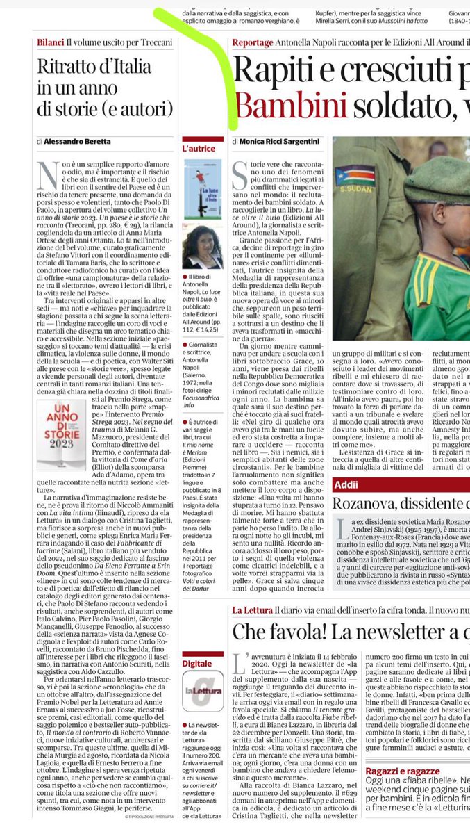 EnricaFerrara's tweet photo. Bello vedere il mio saggio sull’uso dello #pseudonimo da Elena #Ferrante a Erin Doom segnalato nell’ottima recensione di @bedrella sul @Corriere! Stupendo far parte del coro di voci coordinato da Paolo Di Paolo e Tamara Baris in “Un anno di storie 2023” @treccani 👏📚 https://t.co/cZj63VKNDA