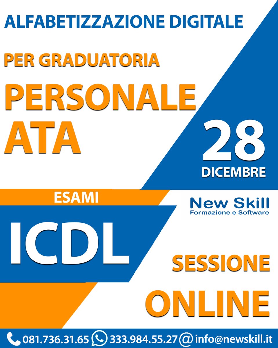 newskillformaz's tweet image. #ecdl #icdl #informatica #software #formazione #certificazione #certificazioneinformatica #concorsi #concorsipubblici #personaleata #scuola #docente #docenti #online #remoto #alfabetizzazionedigitale #alfabetizzazione #digitalskills #digital #digitale #regionecampania #newskill