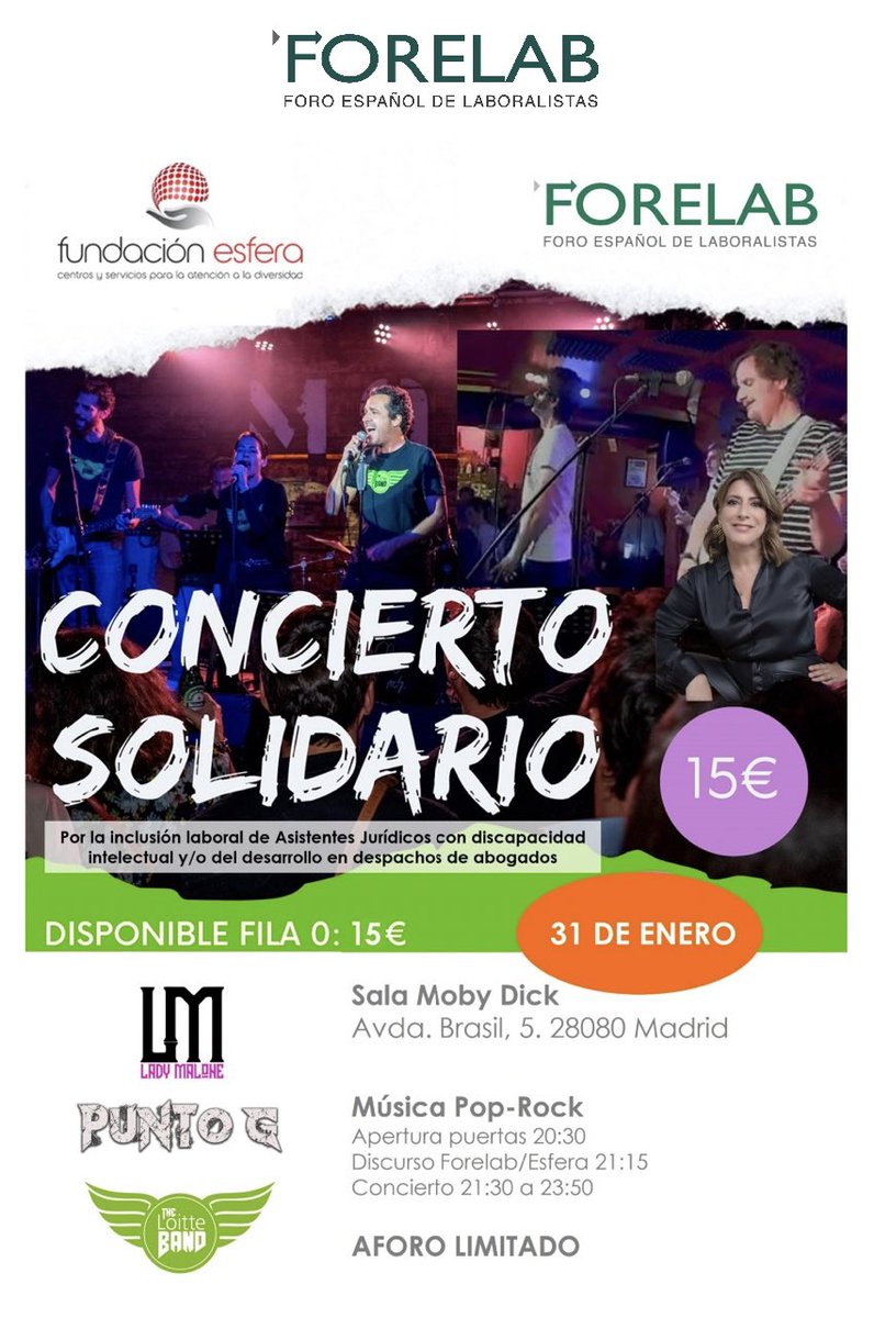 Desde CONEDE 🔴 ⚖️ queremos compartir con vosotros esta gran oportunidad organizada por el Foro Español de Laboralistas <a href="/forelab/">FORELAB</a> a favor de la Fundación Esfera <a href="/EsferaFundacion/">Fundación Esfera</a> , de presenciar este concierto solidario el próximo 31 de enero‼️

forelab.com/forelab-organi…