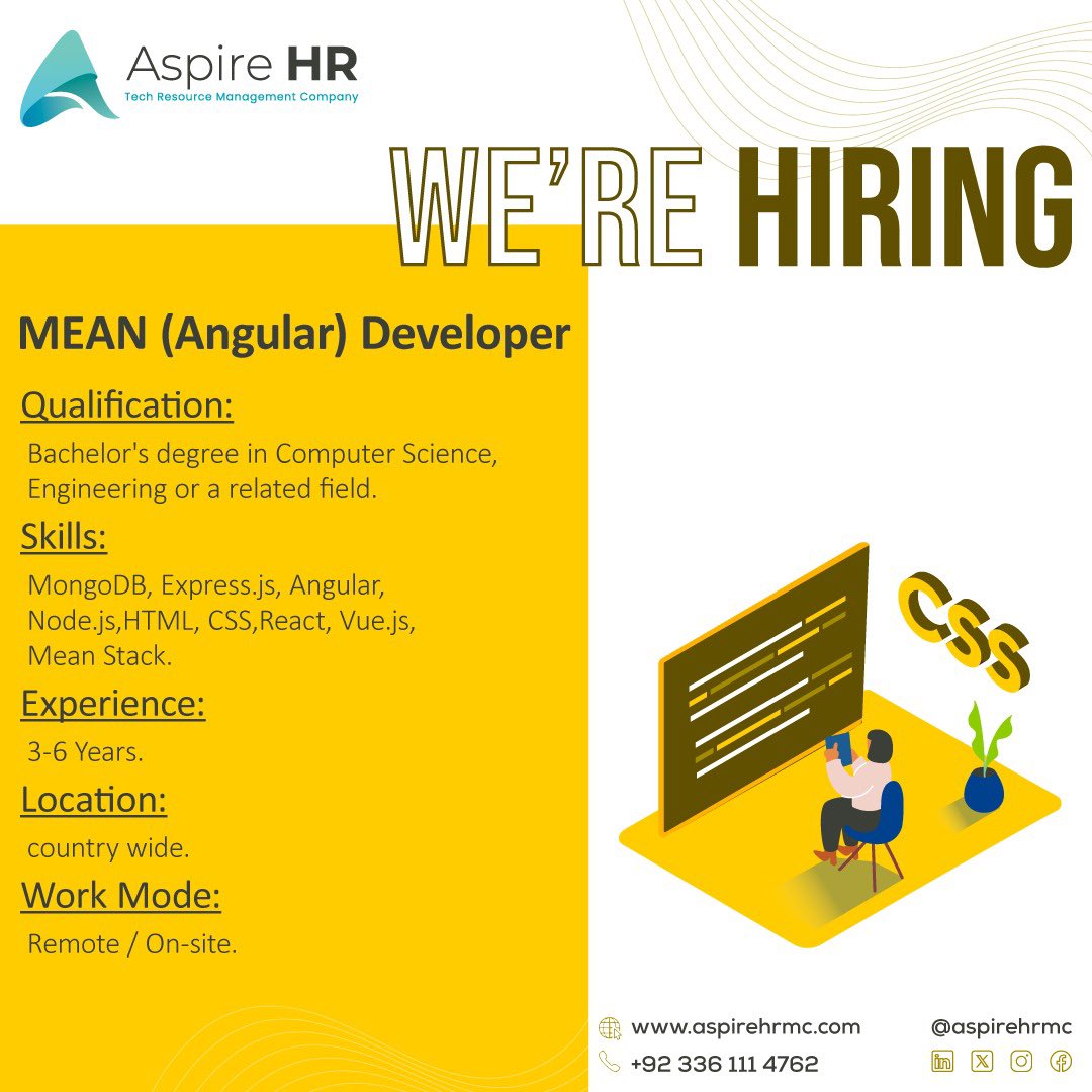 Seeking a skilled MEAN (Angular) Developer to craft dynamic web experiences. 

Join us and code the future! #HiringNow #AngularDeveloper

submit an application to aspirehrmc.com/career/