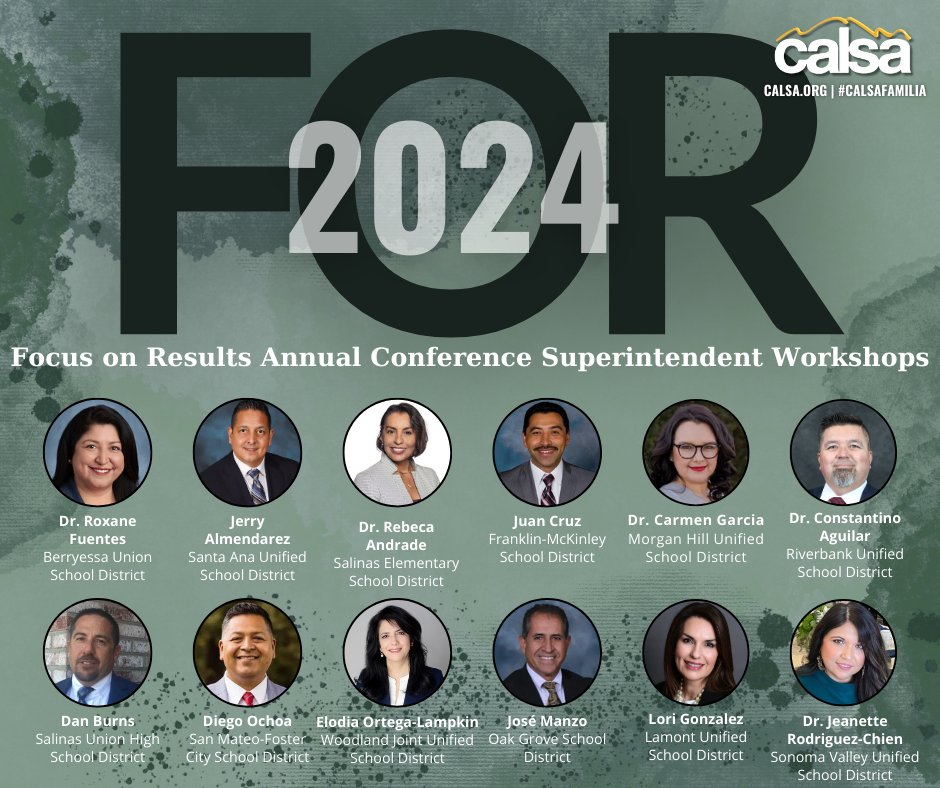 Join these 12 incredible superintendents for their workshops at #CALSAFOR2024!🥳 They'll provide important insights you don't want to miss! 

RSVP: bit.ly/CALSAFOR24  
#Education #ProfessionalDevelopment #Suptchat #EdLeadership #k12