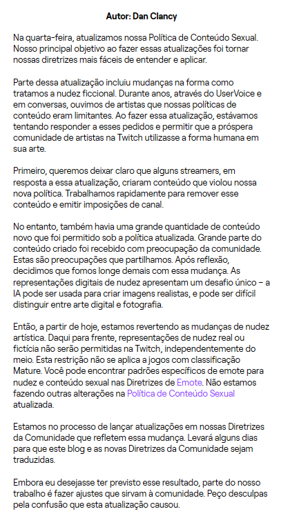 Twitch atualiza Políticas de Nudez e Conteúdo Sexual: O que muda