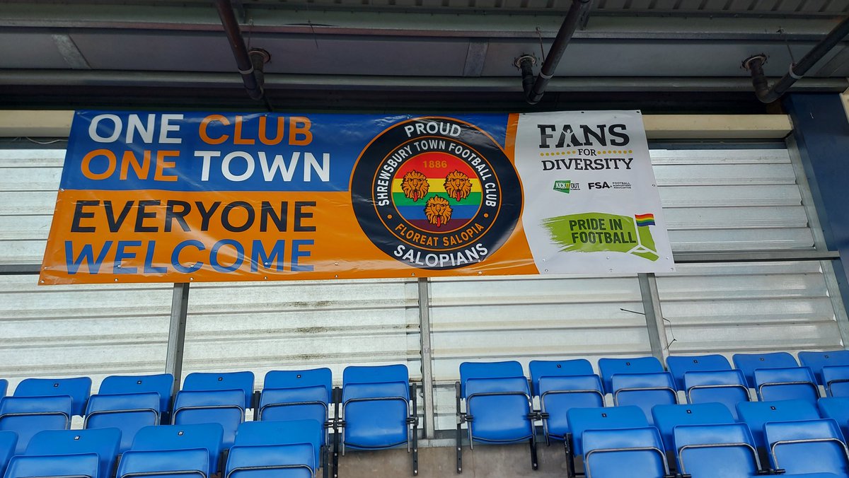 lauren_stfc's tweet image. It’s back!!!! @shrewsburytown’s @HerGameToo and @salopianpride banners are back in place ready for tomorrows big game!! Thank you to everyone whose helped make this happen!! Football is a game for all 💙💛⚽️