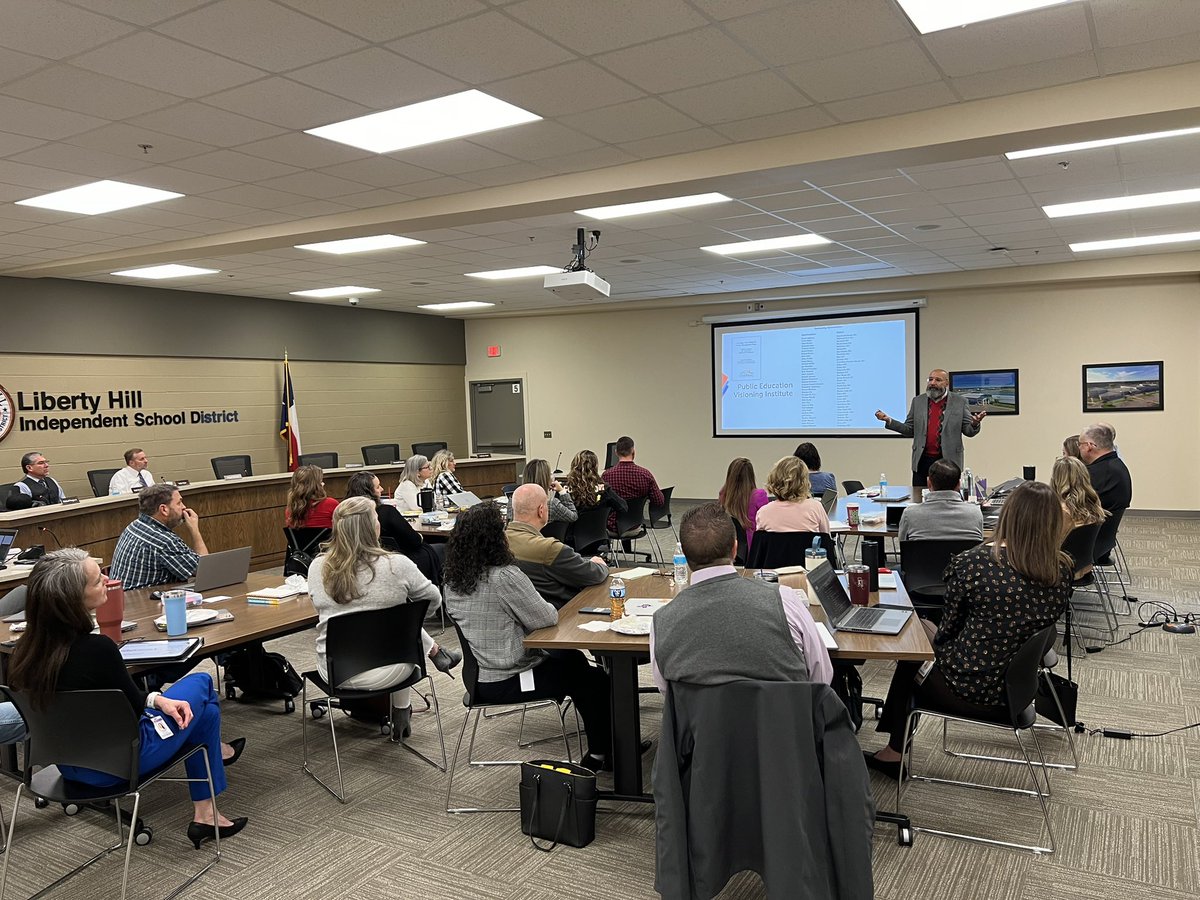 What a treat to have Dr Dupre speak to our district and campus leaders about the Visioning Document as Liberty Hill ISD gears up to host @FRSLN in February. @tasanet #buildingchampions