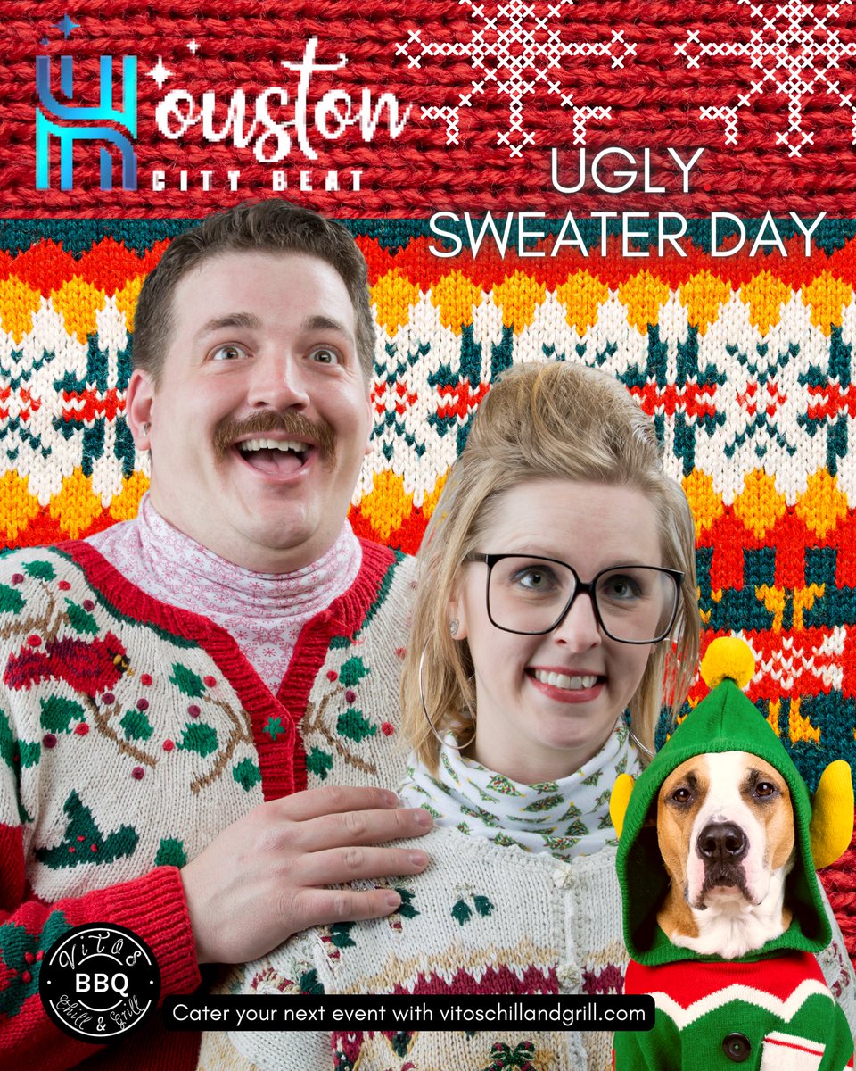 It’s finally here! Today is UGLY SWEATER DAY. 🥳 

Brought to you by @vitochillngrill. 

#houstontexas #houstontx #htown #spacecity #bayoucity #downtownhouston #houstoncatering #UglySweaterParty #uglysweatercontest #uglysweaters #UglySweaterDay #uglysweaterseason