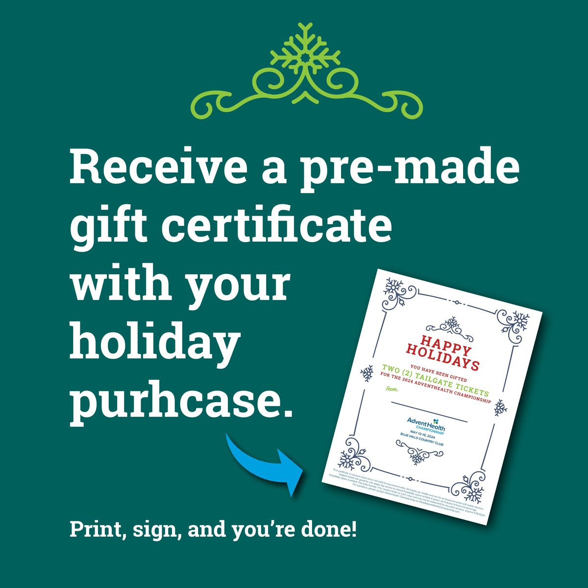 The easiest stocking-stuffer EVER. (Not to mention the best one for your golf-loving friend or family member). 

Get your 2-for-1 Tailgate Experience tickets for $85, or a Weekly Grounds Pass for only $20. For more info: buff.ly/3RshYee 

#AdventHealthChampionship