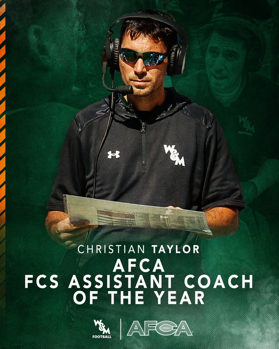 👏👏 Congrats to <a href="/CoachChristianT/">Christian Taylor</a> for being selected as the <a href="/WeAreAFCA/">AFCA</a> <a href="/NCAA_FCS/">NCAA FCS Football</a> Assistant Coach of the Year‼️

📰 go.wm.edu/Pl0Mq2

#GoTribe